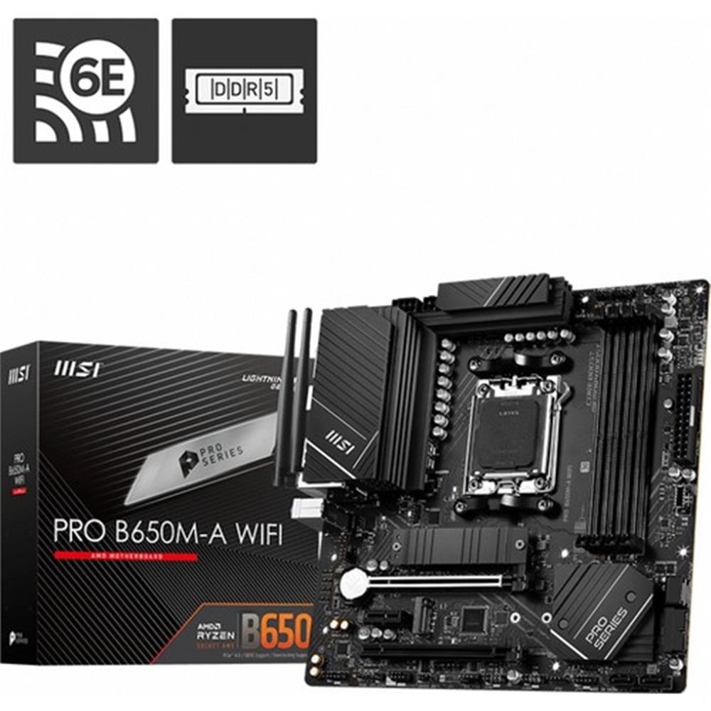 103798 Msı Mb Pro B650M-A Wifi Am5 Ddr5 6400Mhz(Oc) Hdmı Dp M.2 Usb3.2 2.5G Lan Wifi 6E Matx Anakart - Görsel 1