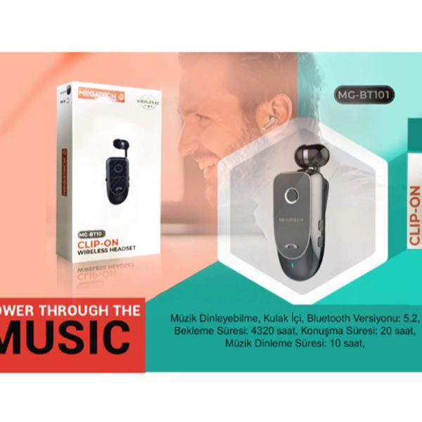 Megatech Mg-Bt103 Clıp-On Makaralı Bluetooth Kablosuz Kulaklık