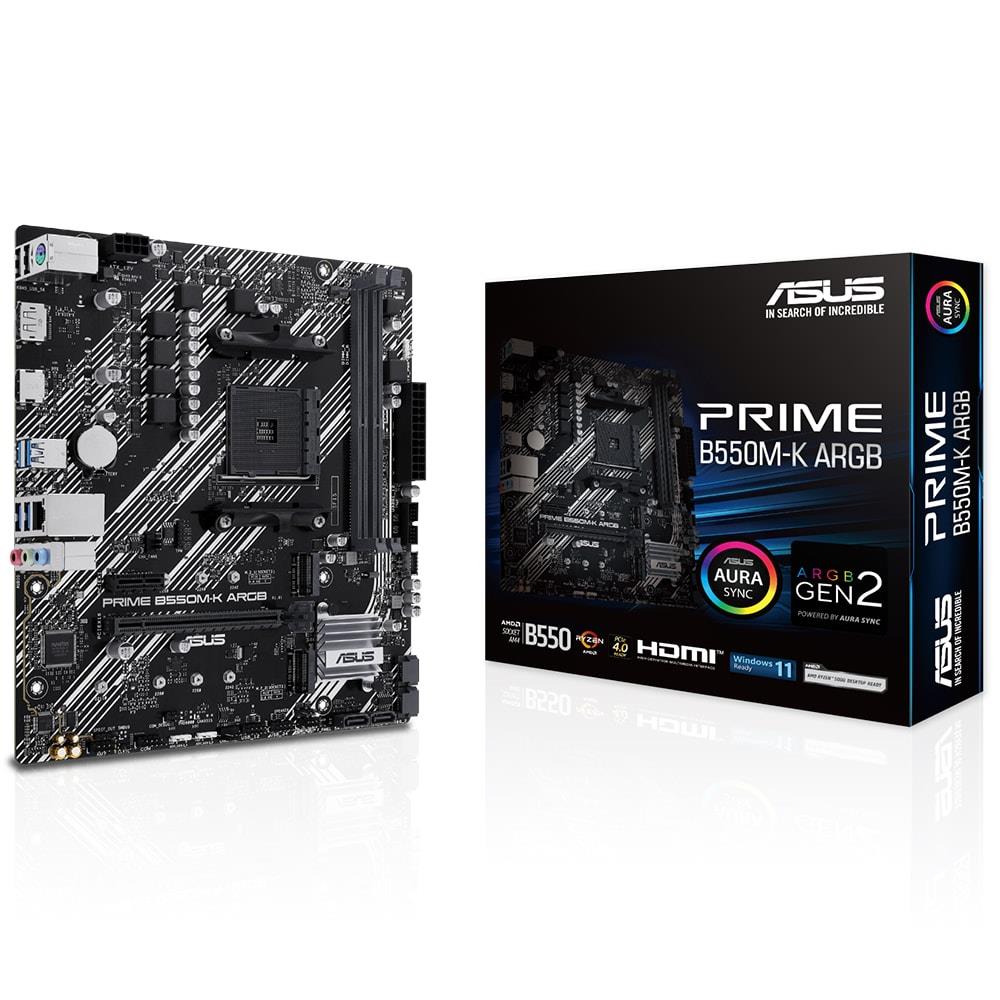 107500 Asus Prime B550M-K ARGB 5100MHz (OC) DDR4 Soket AM4 M.2 HDMI mATX Anakart - Görsel 1