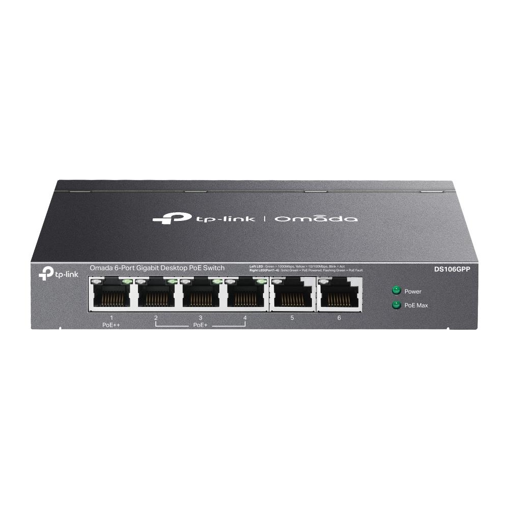 109481 Omada Tp-Link DS106GPP 4 Port 10-100-1000 Poe+ Switch 2 Port Uplink Çelik Kasa Rack Mount - Görsel 1