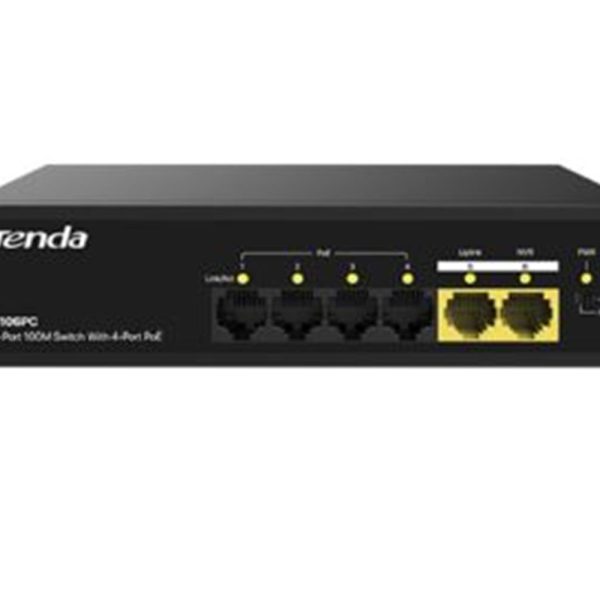 Tenda S106PC 6 Port 4 Port Poe+ 10-100 Mbps + 2 Port Uplink Switch Çelik Kasa Rack Mount