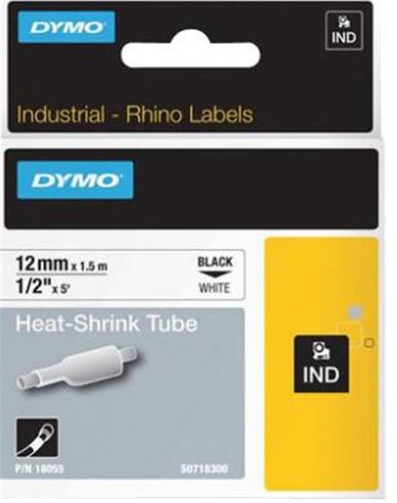 114105 DYMO 18055 RhinoPRO Beyaz-Siyah Isıyla Küçülen Şerit 12 mm x 1,5 mt - Görsel 1
