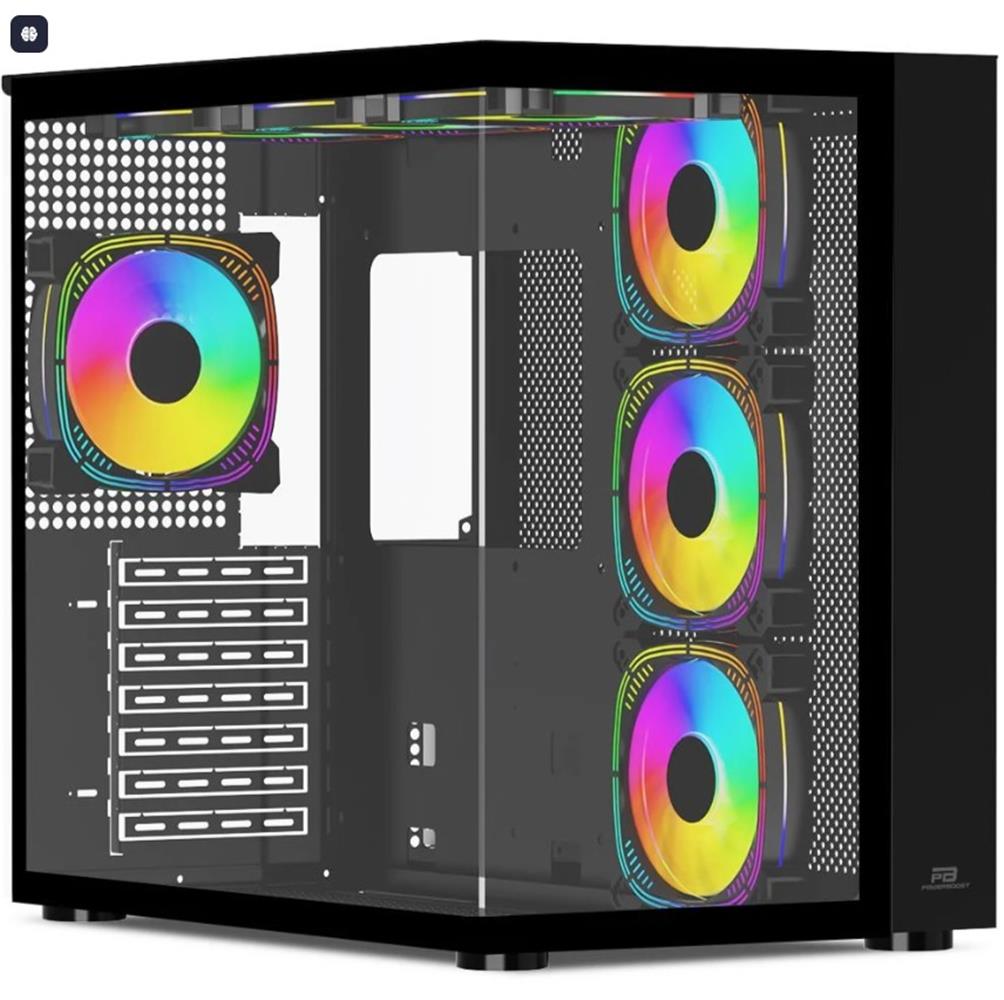 114163 PowerBoost PB-SS02B Sea View USB 3.0, ATX 7 x ARGB Fanlı, Siyah Kasa (PSU Yok) - Görsel 1