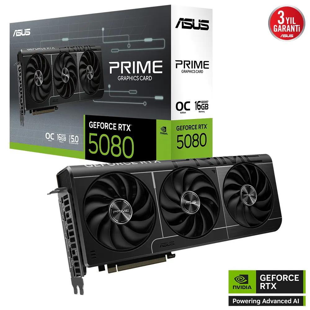 114431 Asus Prime GeForce RTX5080 PRIME-RTX5080-O16G 16GB GDDR7 OC Edition 256 Bit Gaming Ekran Kartı - Görsel 1