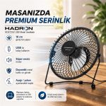 HADRON HDX7252 USB Metal Vantilatör 18 cm Siyah Beyaz