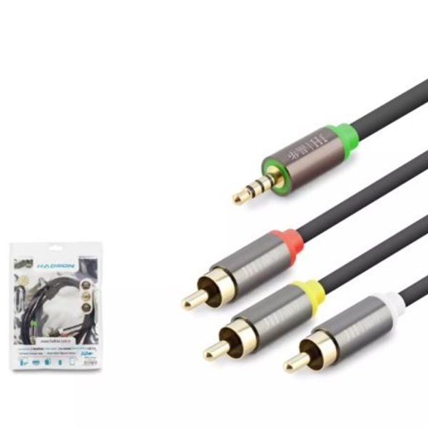 HADRON HDX1064 3.5MM TO 3RCA KABLO 2LINE GOLD 1.5M SİYAH