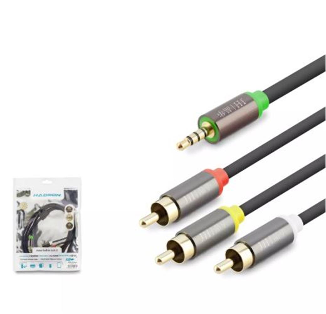 115614 HADRON HDX1064 3.5MM TO 3RCA KABLO 2LINE GOLD 1.5M SİYAH - Görsel 1