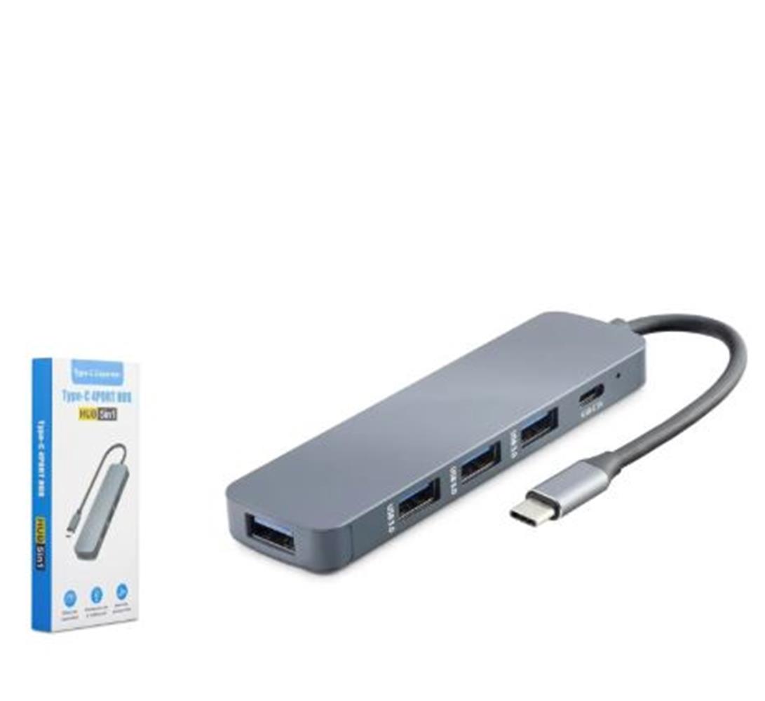 115733 HADRON HDX7044 TYPE-C HUB 4-USB3.0 + DC SV GRİ - Görsel 1
