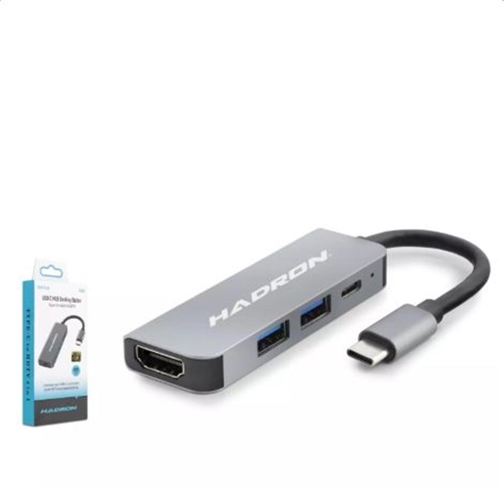116591 Hadron Hdx7840 Type-C To Hub Hdtv Hdmi 4K 30Hz + Type-C + 2-Usb3.0 4In1 Gri - Görsel 1