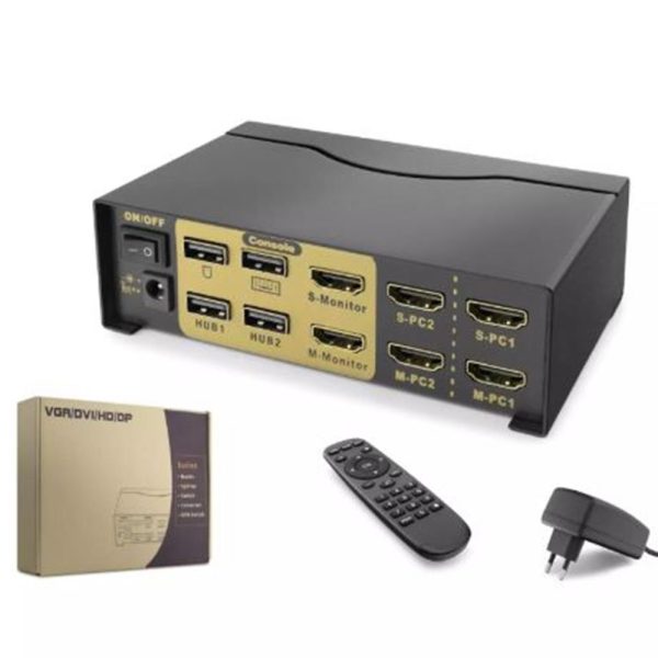 Hadron Hdx1376 2+2 Usb Port  Hdmi Kvm Switch Dual Monitör 2+2 Hdmi  Kablolu Siyah
