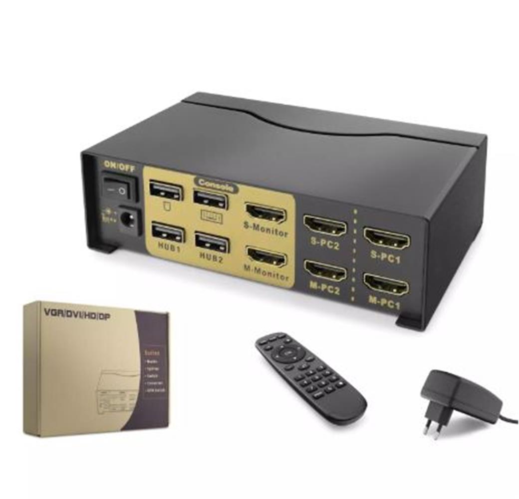 117263 Hadron Hdx1376 2+2 Usb Port Hdmi Kvm Switch Dual Monitör 2+2 Hdmi Kablolu Siyah - Görsel 1