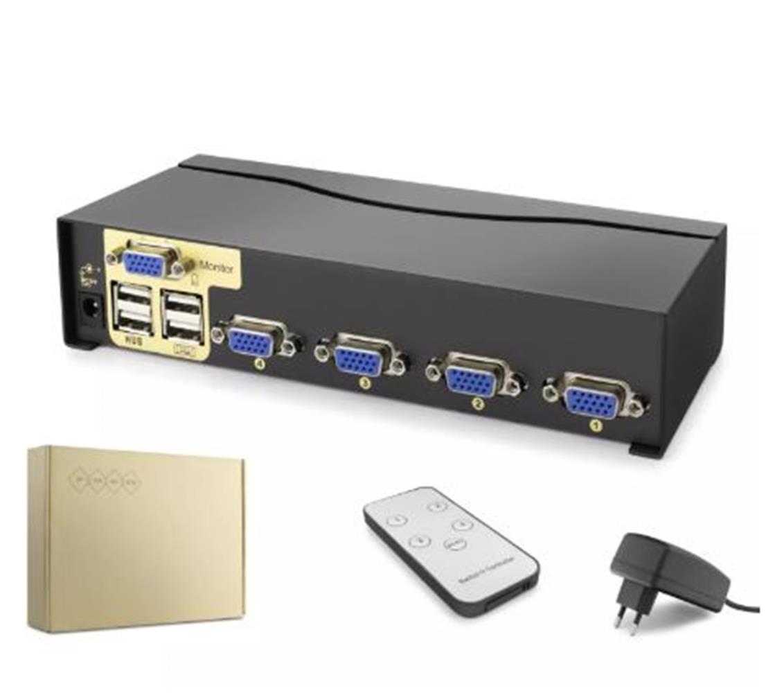117267 Hadron Hdx1381 4 Port Vga Kvm Switch Uzaktan kumanda 5V adaptör - Görsel 1