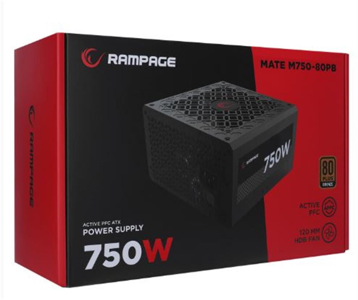 117500 Rampage MATE M750-80PB 750W 12cm Fan Full Modular 80 Plus Bronze Aktif PFC Siyah Power Supply - Görsel 1