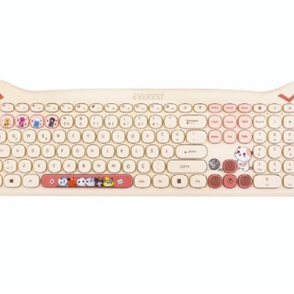 Everest KM-6283 CATTY Renkli Tuşlu Sarı Kablosuz 2.4 + BT Q Multimedia Klavye + Mouse + Pad Set