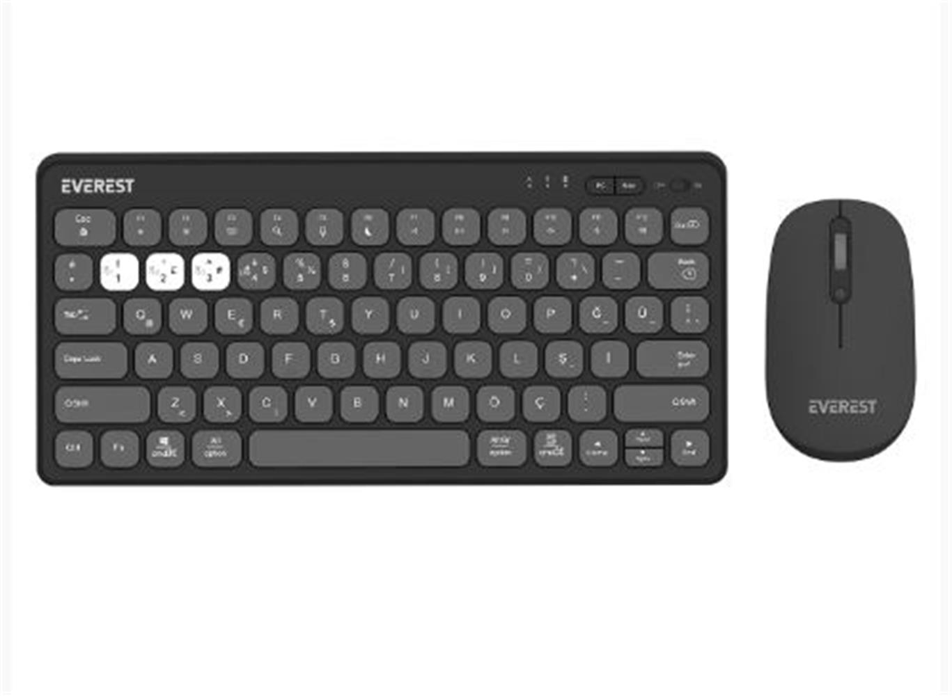117776 Everest LUMI KM-BT903 Gri 3in1 3 BT + 2.4 1600dpi Q 4 Cihaz Bağlantılı Kablosuz Klavye + Mouse Set - Görsel 1