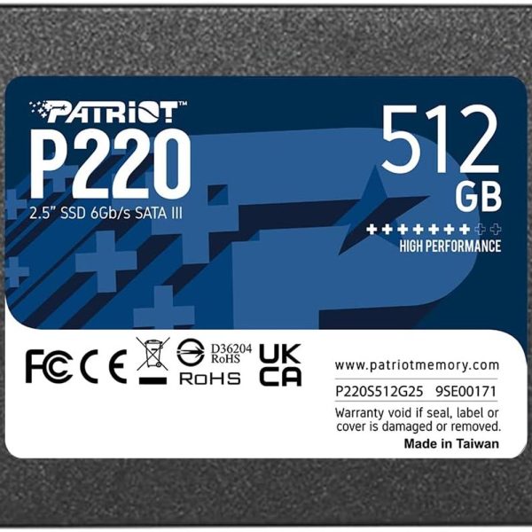 Patriot 512GB P220 550-500MB 2.5 Sata3 P220S512G25 Ssd Disk