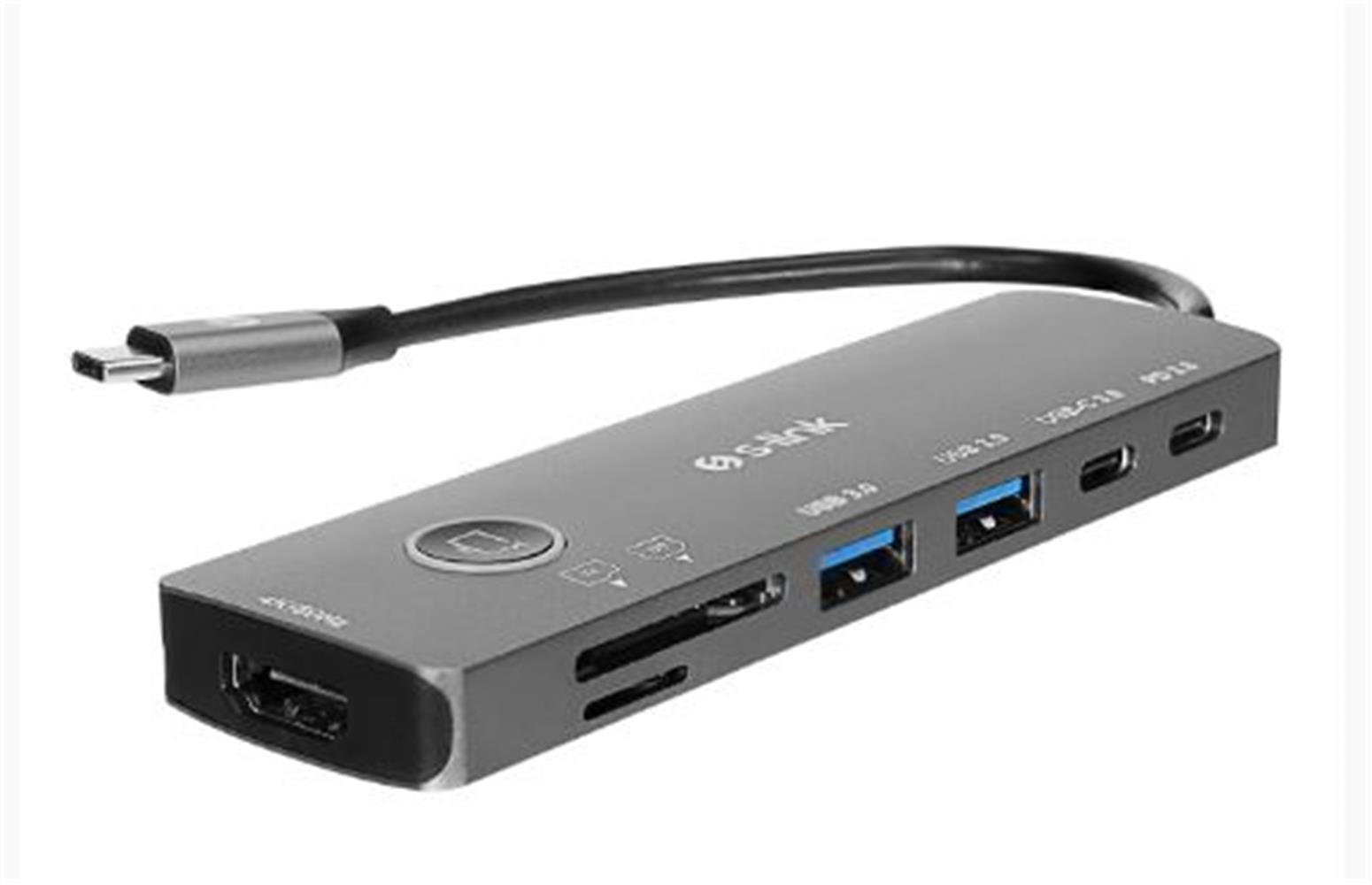 118187 S-link SW-U707 HDMI Gri Metal 7 in 1 2-USB 3.0, 1-Type-C HDMI 4K60HZ, SD ve TF Type C Hub Adaptör - Görsel 1