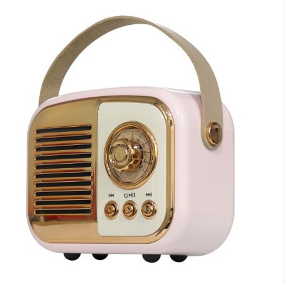 118468 Mikado MD-24BT Echoes 3W 800mAh Pembe Usb+TF Kart+Bluetooth Destekli Klasik Retro Müzik Kutusu - Görsel 1