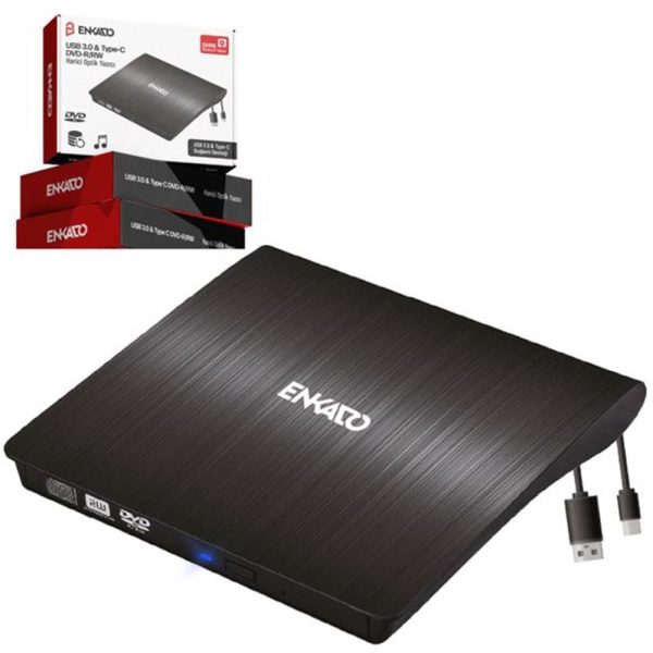 Enkado Ekd-Udvd120 Type-C - USB 3.0 DVD-R-CD-R-RW- Dvd-Rw Ultra Slim Harici Optik Yazıcı Siyah