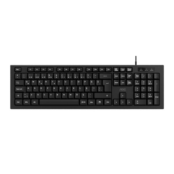 AOC KB130B-38 1,8mt Kablo Uzunluğu Usb Siyah Türkçe Kablolu Standart Klavye,Sessiz yazma