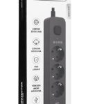 S-link SPG03U  5V2.4A 1.5m 3x1.00mm 100 yüzde  Bakır 750 Joule 3 lü Anahtarlı Akım Korumalı Siyah Priz