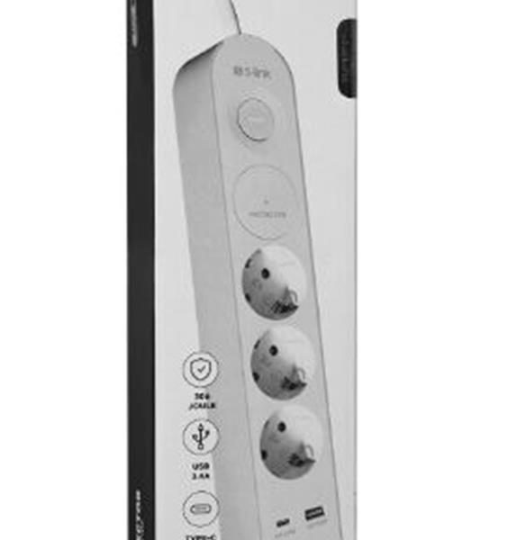 S-link SPG3-PD20  PD20W H05VV-F 3G1.0mm, 1.5m 3 lü 306 J Akım Korumalı Beyaz + Gri Priz