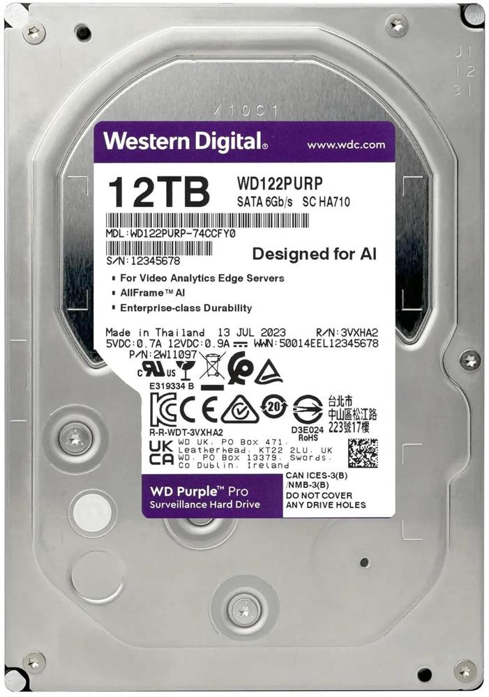 119597 Wd 12Tb Purple Pro WD122PURP 7200 RPM 512MB Cache SATA 6.0Gb-s 3.5" Harddisk (Boğaziçi Garantili) - Görsel 1