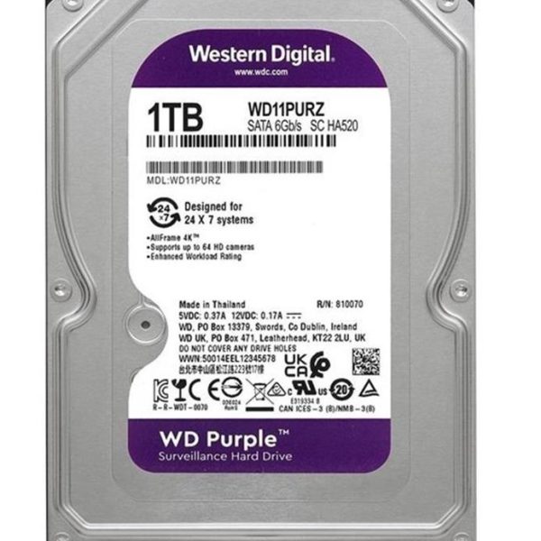 Wd 1Tb WD11PURZ 3.5 Purple Sata3 5400RPM 64MB 7-24 Guvenlık Harddisk (3 Yıl Resmı Dıst Garantılı)