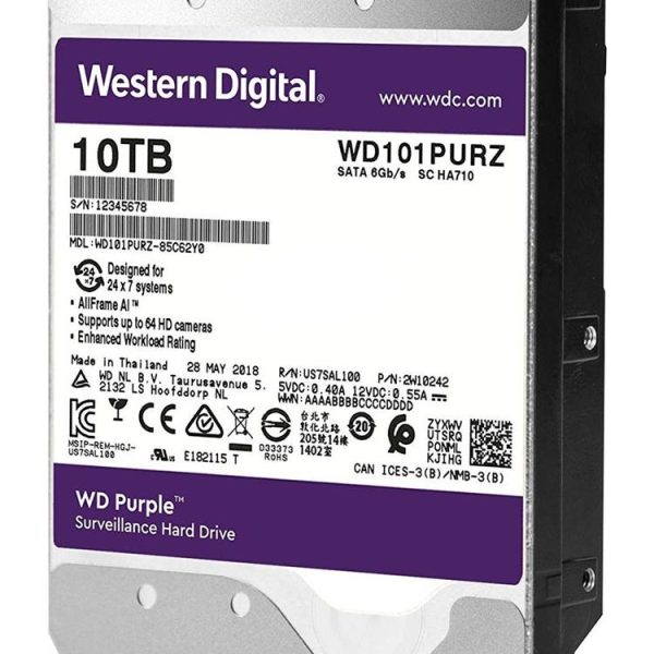 Wd 10TB Purple 7200RPM 256mb 7-24 3.5" WD101PURZ PC&DVR Harddisk (İthalat)