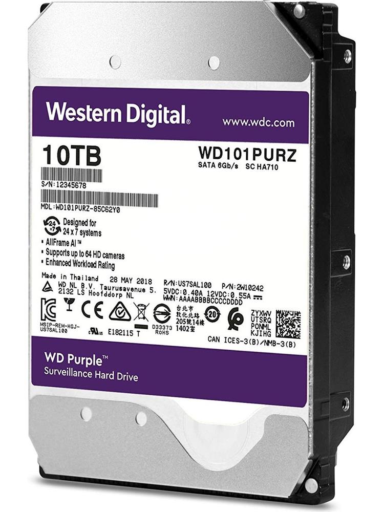 119713 Wd 10TB Purple 7200RPM 256mb 7-24 3.5" WD101PURZ PC&DVR Harddisk (İthalat) - Görsel 1