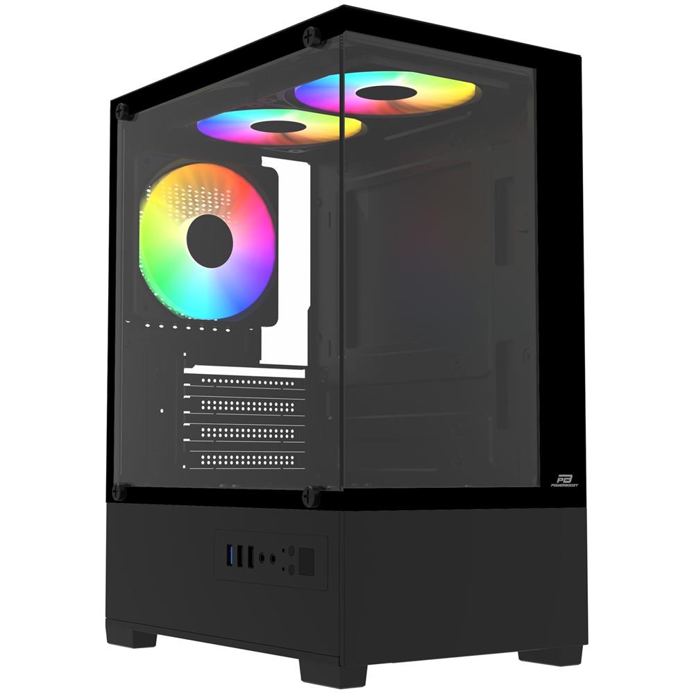 119813 PowerBoost PB-M5001B 500w 3-12cm Rainbow Fanlı USB 3.0 Seaview M-ATX Gaming Siyah Kasa - Görsel 1