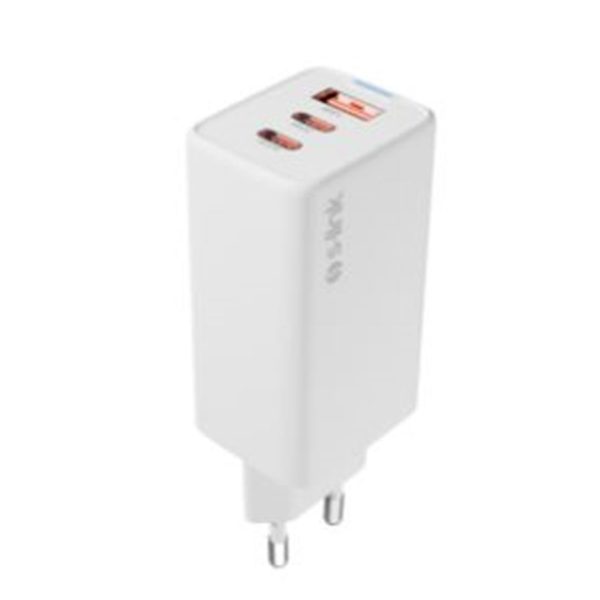 S-link SL-ECG65 2-USB-C + USB-A GAN PD 65W - QC 18W Type GAN PD-PPS Beyaz EV-NOTEBOOK Şarj Adaptör