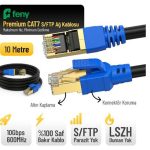 Feny FN-CAT7LS10 10GBPS İnternet 600MHZ 10 Metre CAT7 Gold Patch Kablo (Yanmaz- yüzde 100 Saf Bakır)