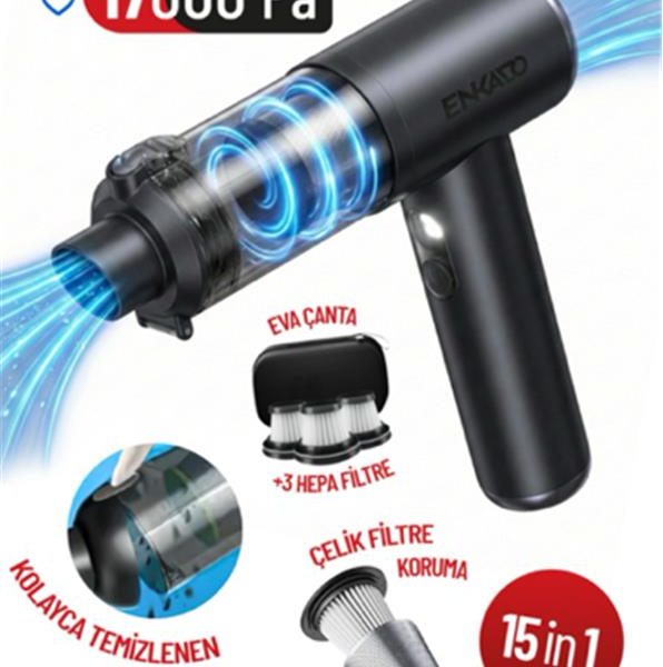 Enkado EKD-SP10 17000PA 2000ah Güçlü Vakum Ve Üflemeli Şarjlı Elektrikli Araç Süpürgesi 3ad Filtre