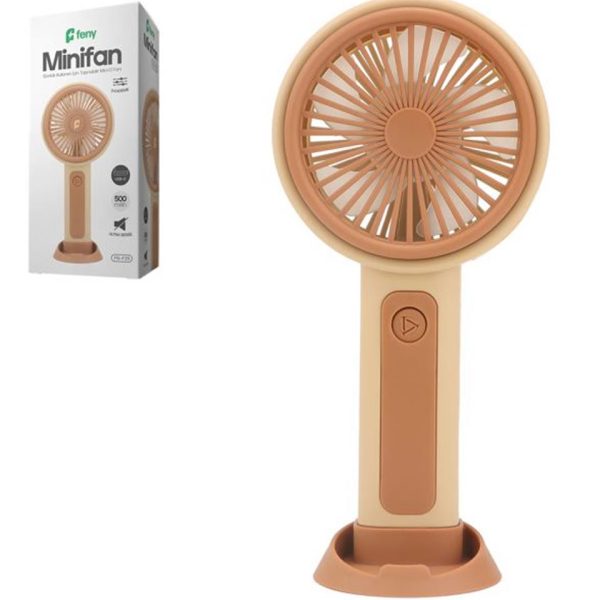 Feny FN-F25 Krem- Kahverengi Kademeli Ultra Sessiz Şarjlı Taşınabilir,Standlı 500Mah Mini El Fanı