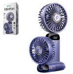 Feny FN-F30 Mavi Kademeli Ultra Sessiz Led Göstergeli Katlanabilir Şarjlı 1200Mah Mini El Fanı