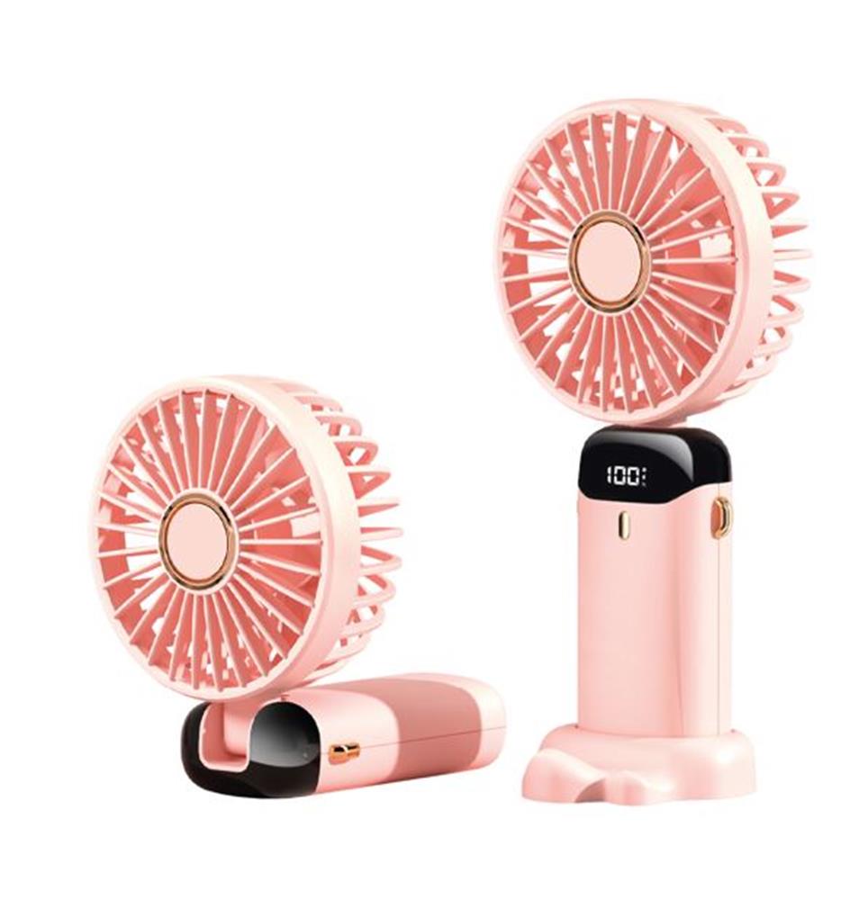 121009 Feny FN-F30 Pembe Kademeli Ultra Sessiz Led Göstergeli Katlanabilir Şarjlı 1200Mah Mini El Fanı - Görsel 1