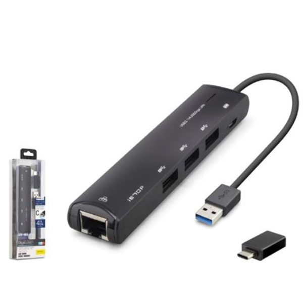 iETOP HDX7897 USB Type-C 3.2 Gen1 Combo Hub Gigabit LAN 4 Port 5 Gbps Siyah
