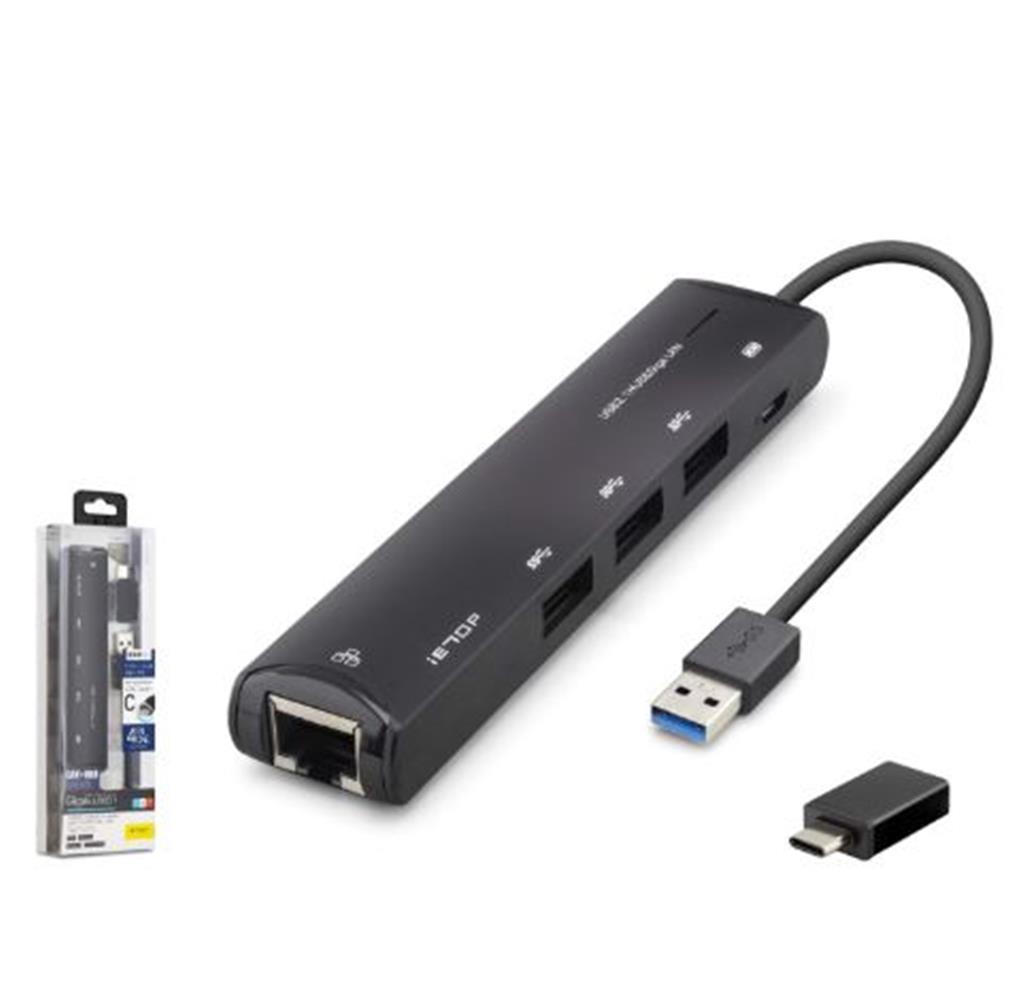 121521 iETOP HDX7897 USB Type-C 3.2 Gen1 Combo Hub Gigabit LAN 4 Port 5 Gbps Siyah - Görsel 1