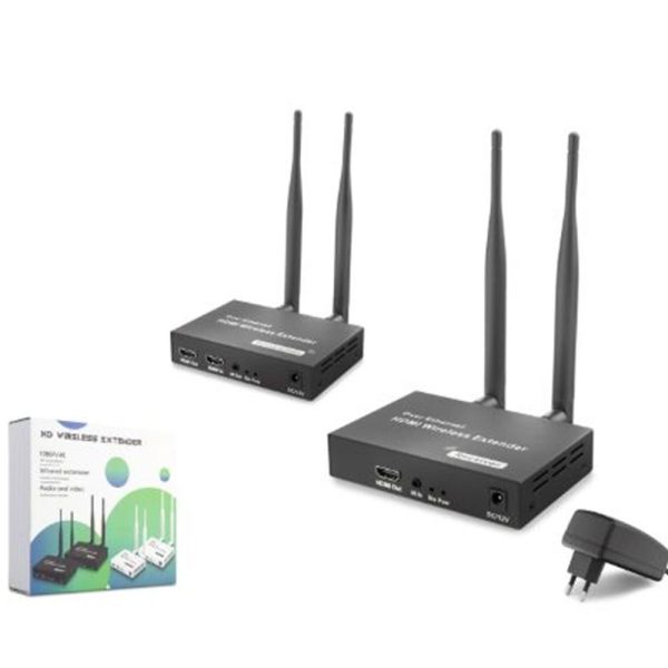 HADRON HDX1444 Kablosuz HDMI Görüntü Aktarım Seti Loop-Out IR 1080p 200 m Siyah