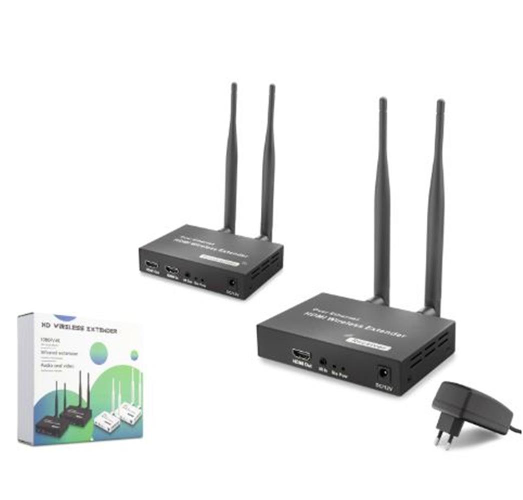 121543 HADRON HDX1444 Kablosuz HDMI Görüntü Aktarım Seti Loop-Out IR 1080p 200 m Siyah - Görsel 1