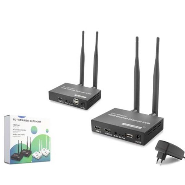 HADRON HDX1443 Kablosuz HDMI KVM Görüntü Aktarım Seti Loop-Out IR 1080p 300 m Siyah