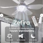 Feny Fn-F82 Zefira 3 Kademe Ultra Sessiz Uyku Mod 3000k-6500K Kristal Led Tavan Vantilatörü Kumanda