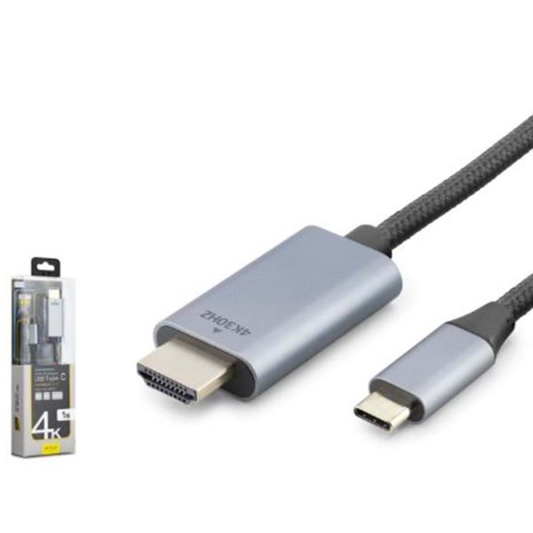 iETOP TH03A Type-C to HDMI Görüntü Kablosu 4K 30 Hz Örgülü 1 m Gri