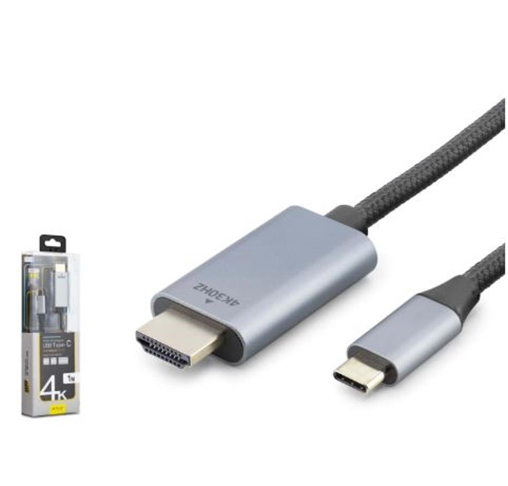 121583 iETOP TH03A Type-C to HDMI Görüntü Kablosu 4K 30 Hz Örgülü 1 m Gri - Görsel 1