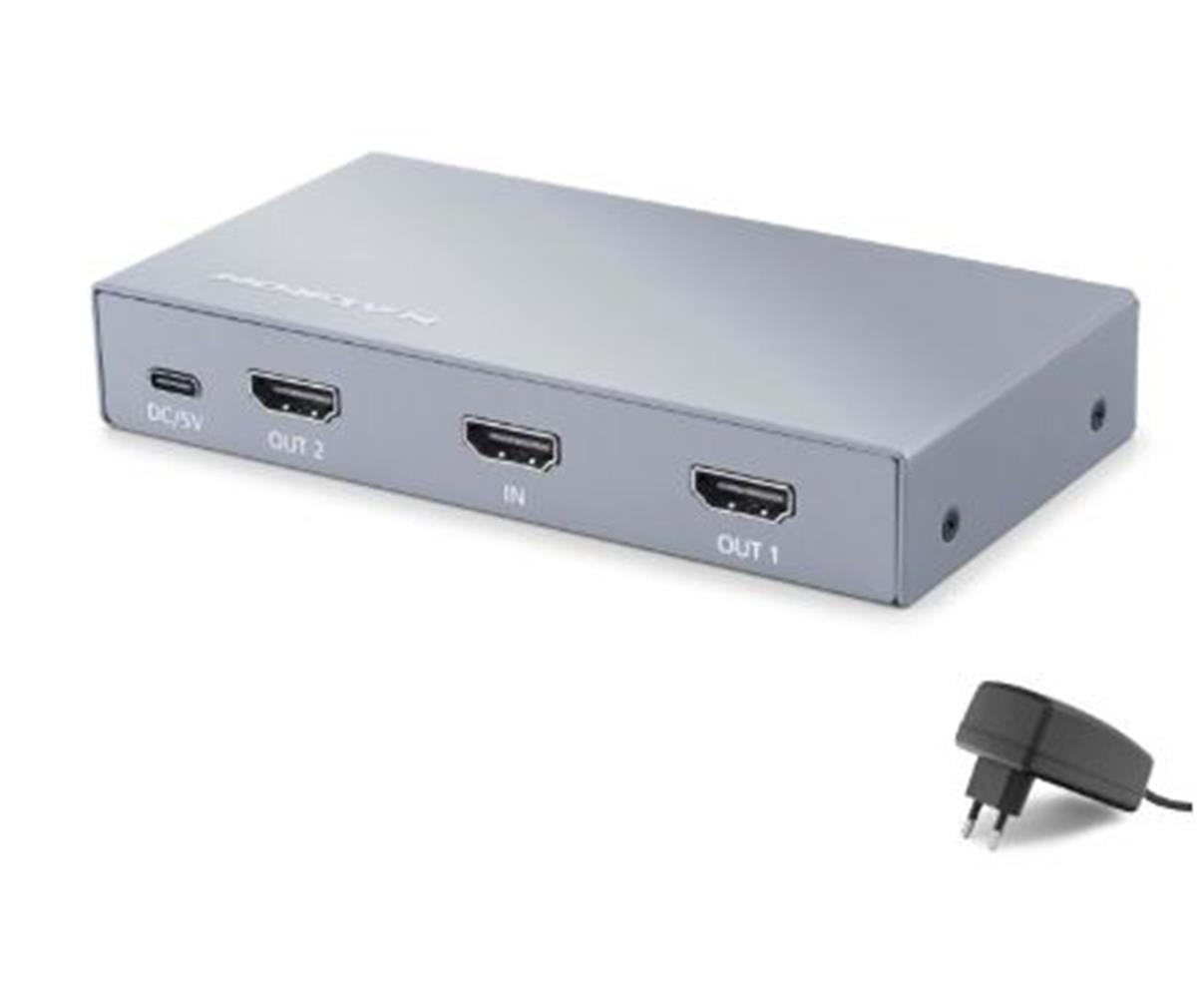 121652 HADRON HDX1428 HDMI Splitter EDID 4K 60 Hz 1 Giriş 2 Çıkış Gri - Görsel 1