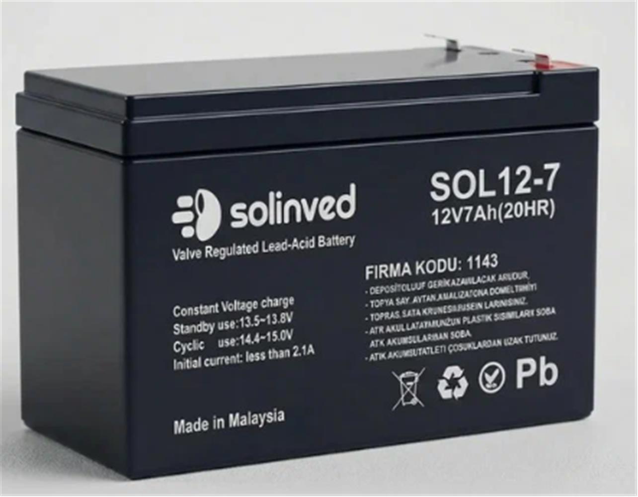 121719 Solinved 12v 7AH Kuru Akü Premium - Görsel 1