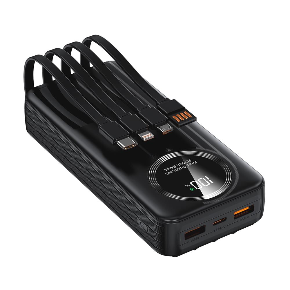 121831 S-link IP-G220 20000mAh PD20W+QC3.0 Dahili Kablolu Siyah LCD Taşınabilir Pil Şarj Cihazı Powerbank - Görsel 1