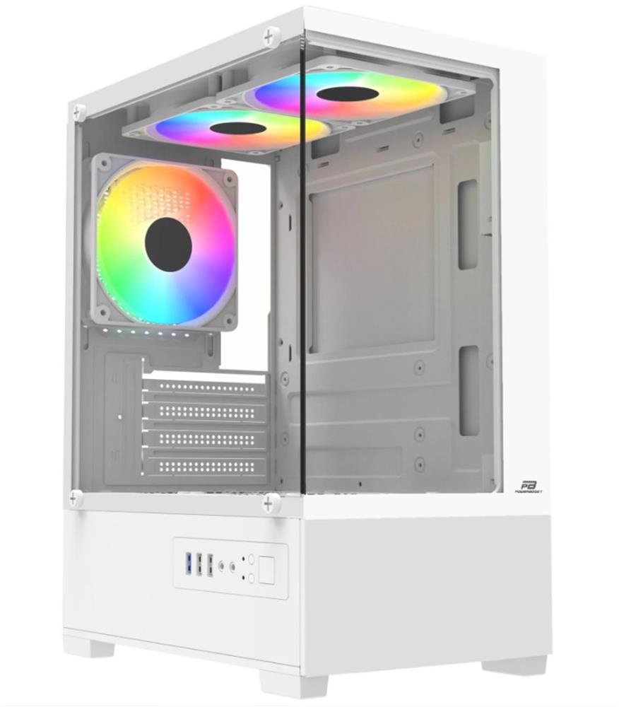 121873 PowerBoost PB-M5001W 500w 3-12cm Rainbow Fanlı USB 3.0 Seaview M-ATX Gaming Beyaz Kasa - Görsel 1