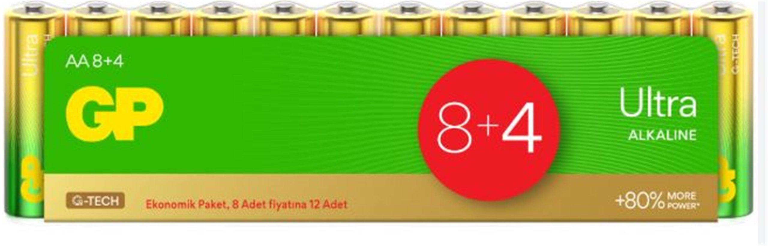 42520 GP G-Tech LR6 AA Boy Ultra Alkalin Kalem Pil 12'li Paket GP15AU-VS12 - Görsel 1